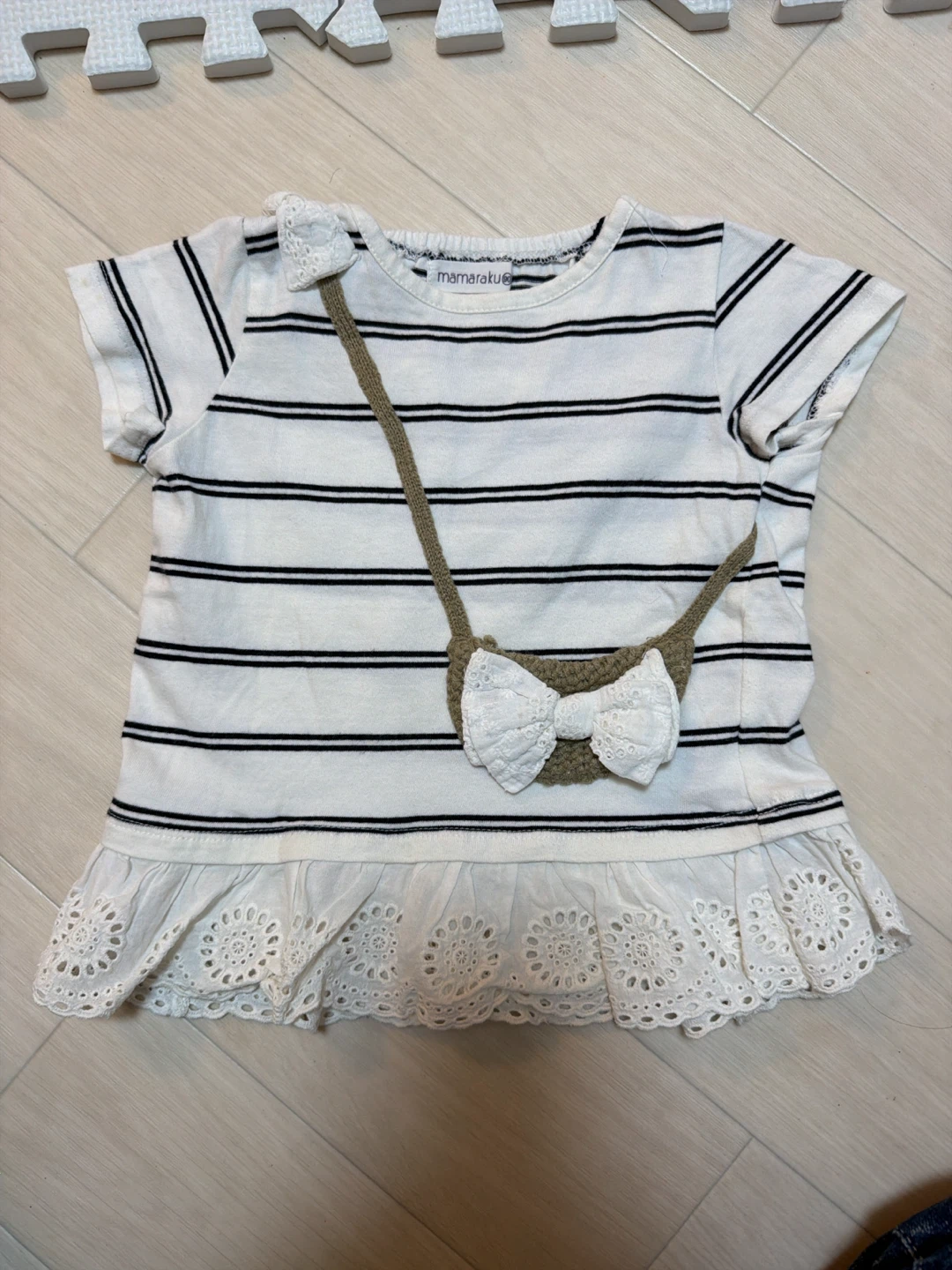 美品☆ボーダー レースリボン Tシャツ 90cm