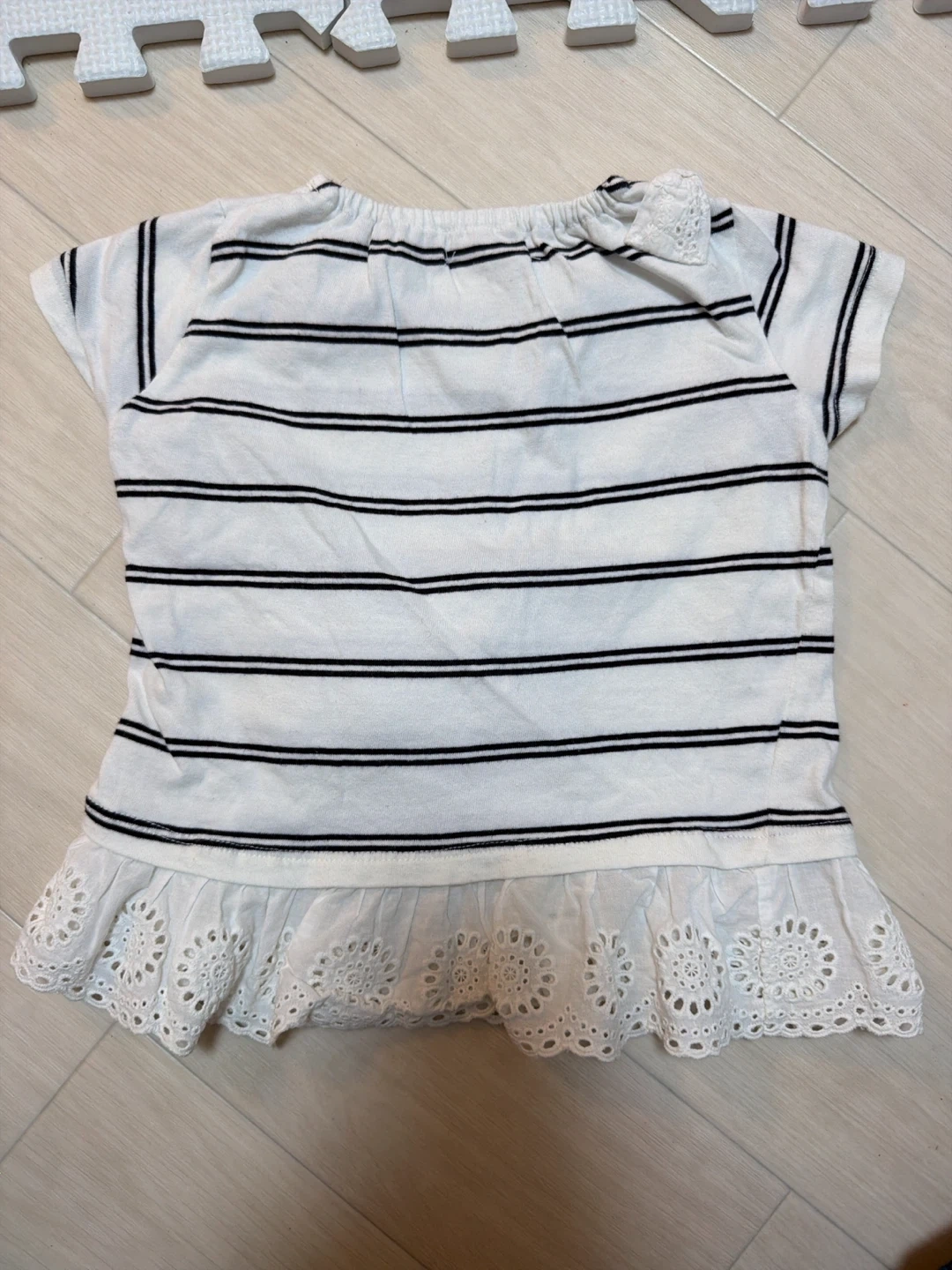 美品☆ボーダー レースリボン Tシャツ 90cmの写真2枚目