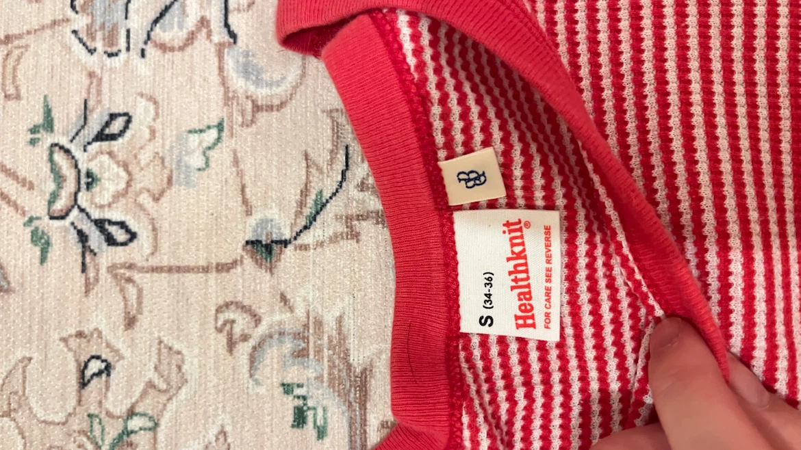 ヘルスニット ワッフル Tシャツ 赤 Sサイズの写真2枚目