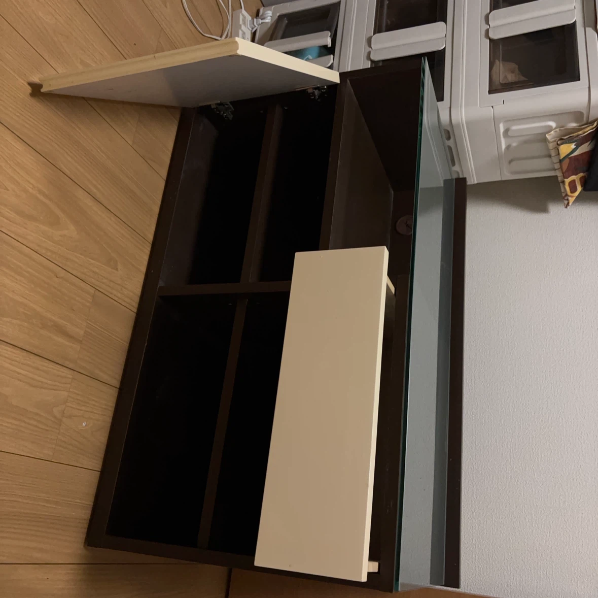 ローボード テレビ台 収納 ダークブラウン ホワイトの写真2枚目