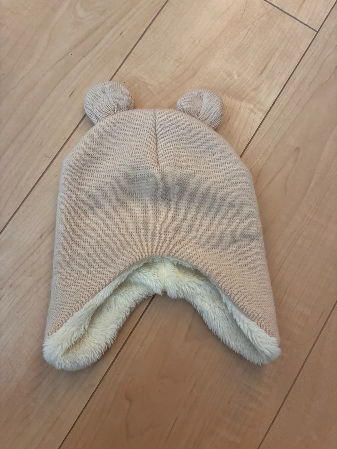 🧸ベビー用 くま耳ニット帽 ベージュ 裏ボア