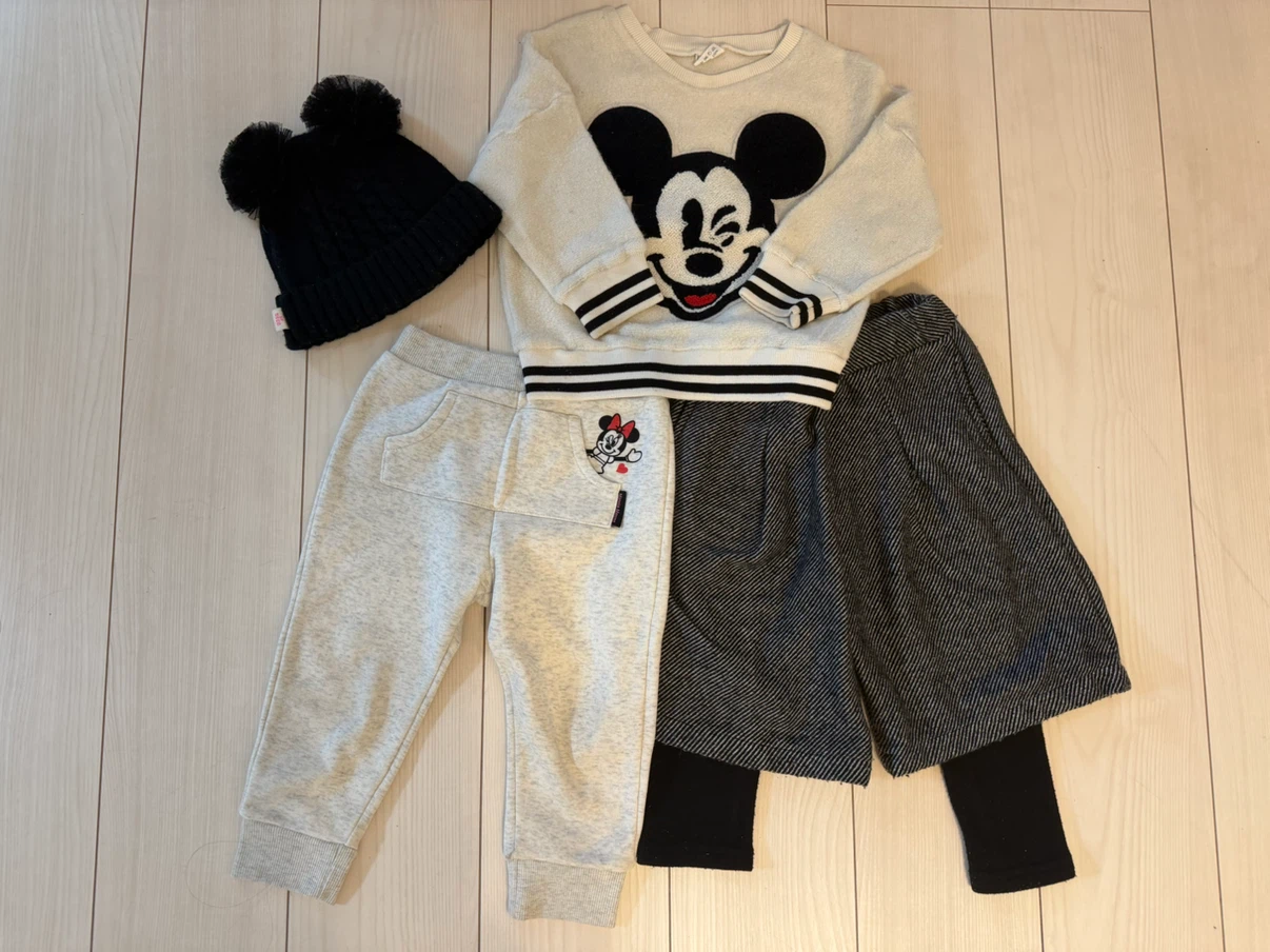 ミッキー・ミニー 子供服セット 3点帽子付き