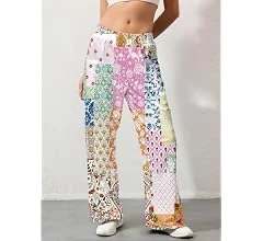 柔らかい光沢生地の柄ロングパンツの写真4枚目