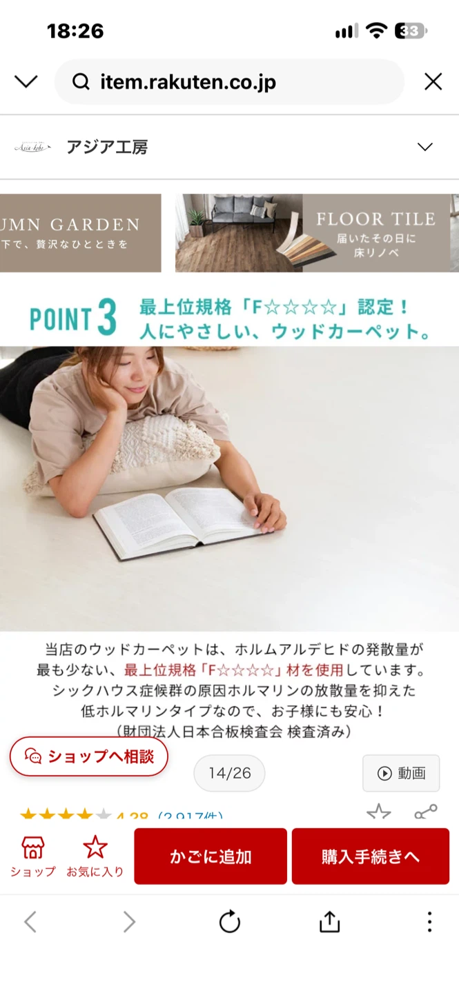 アジア工房 ウッドカーペット 江戸間6畳の写真5枚目