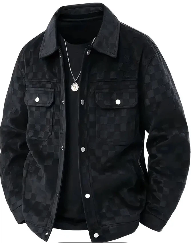 メンズ チェック柄シャツジャケット 黒