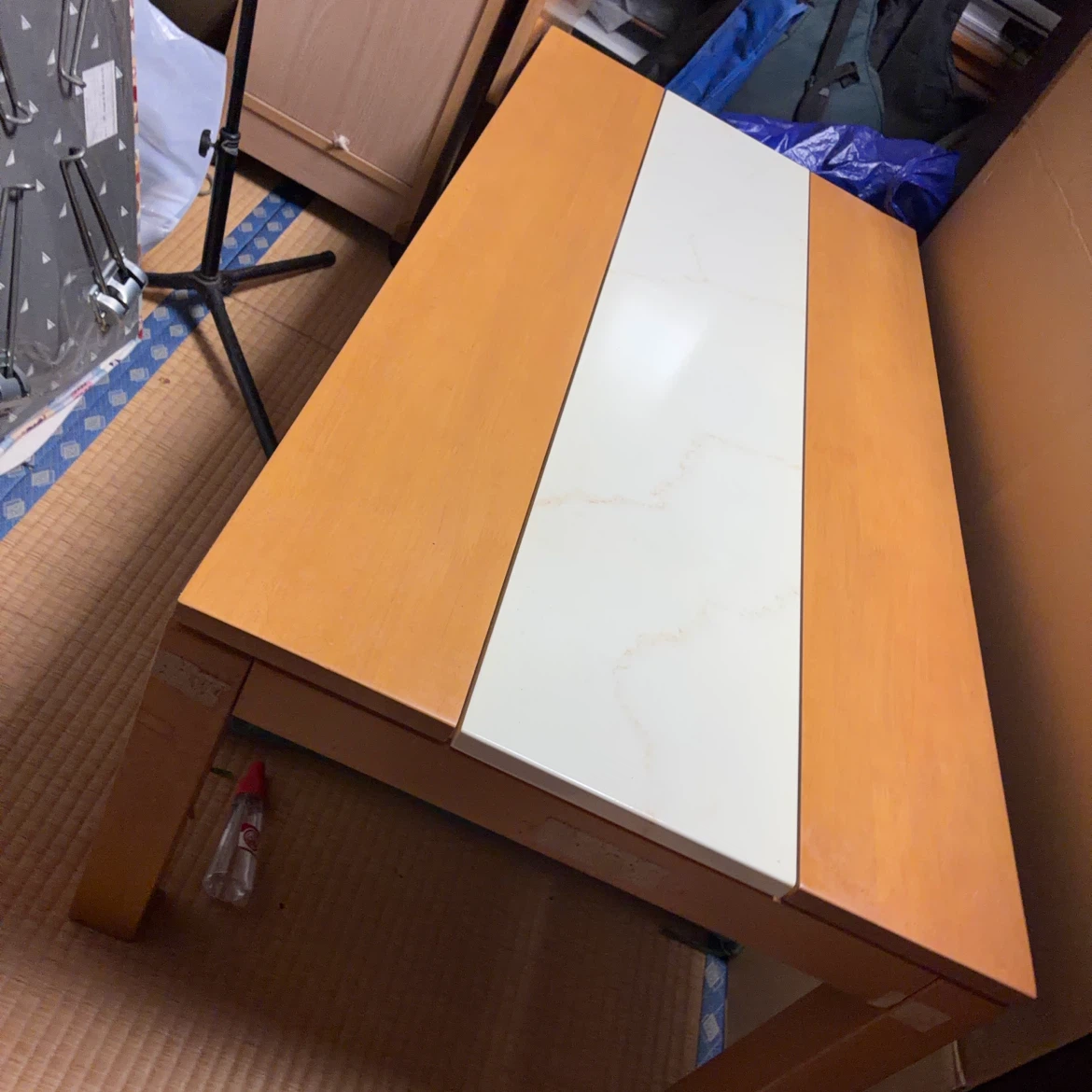 センターテーブル 木目調 大理石柄