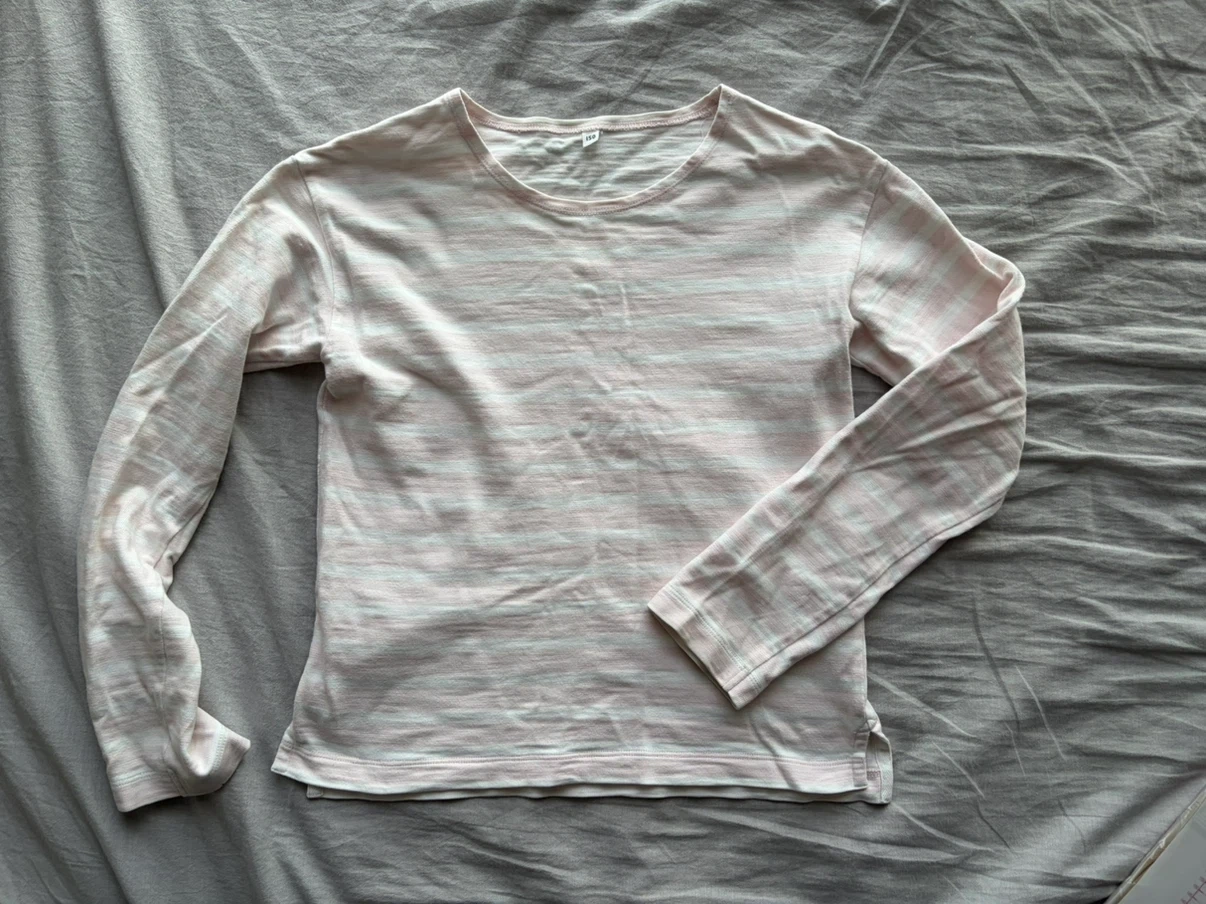 無印良品 ボーダー長袖Tシャツ 150cm 薄ピンク