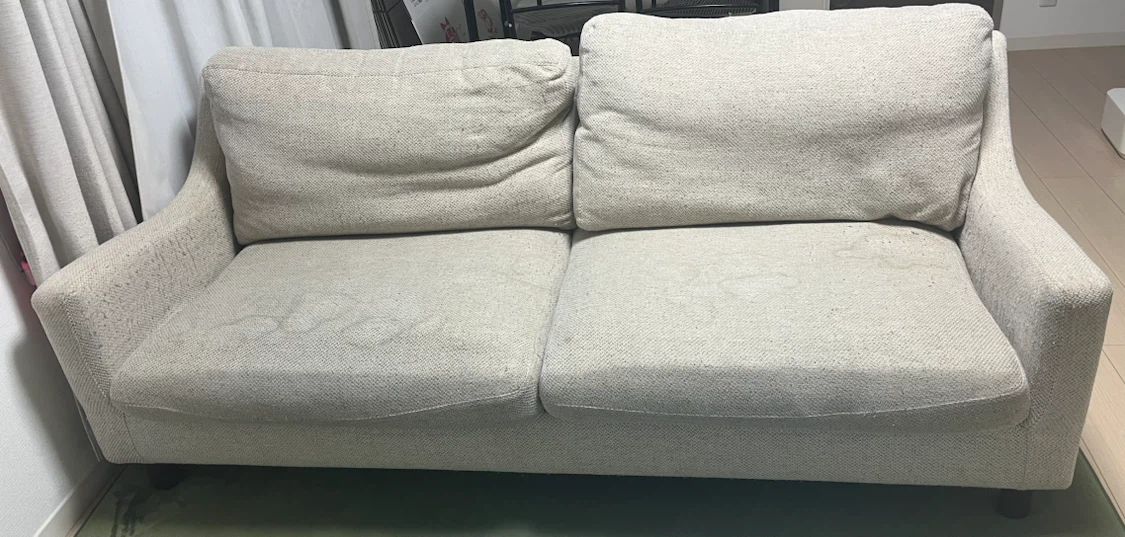 3人掛け ファブリックソファ ベージュ　ジャンク品