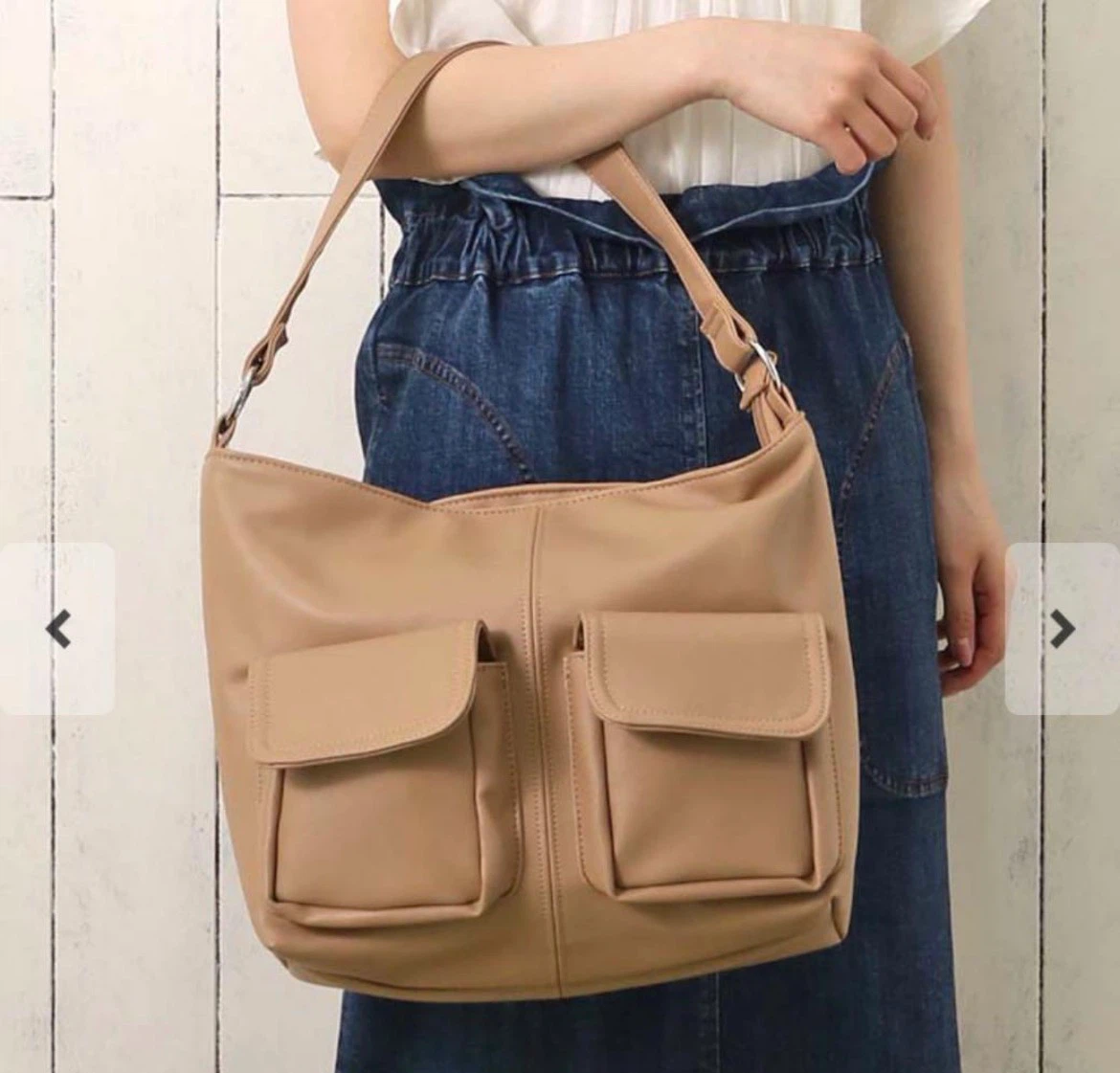 Bleu Bleuet ダブルポケット ショルダーバッグ ベージュの写真5枚目