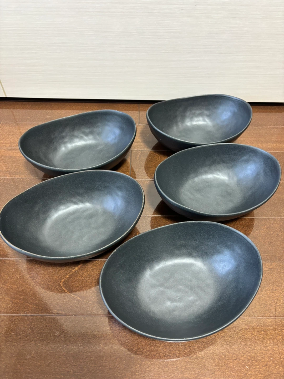 和の楕円鉢 黒いぶし 5点セット
