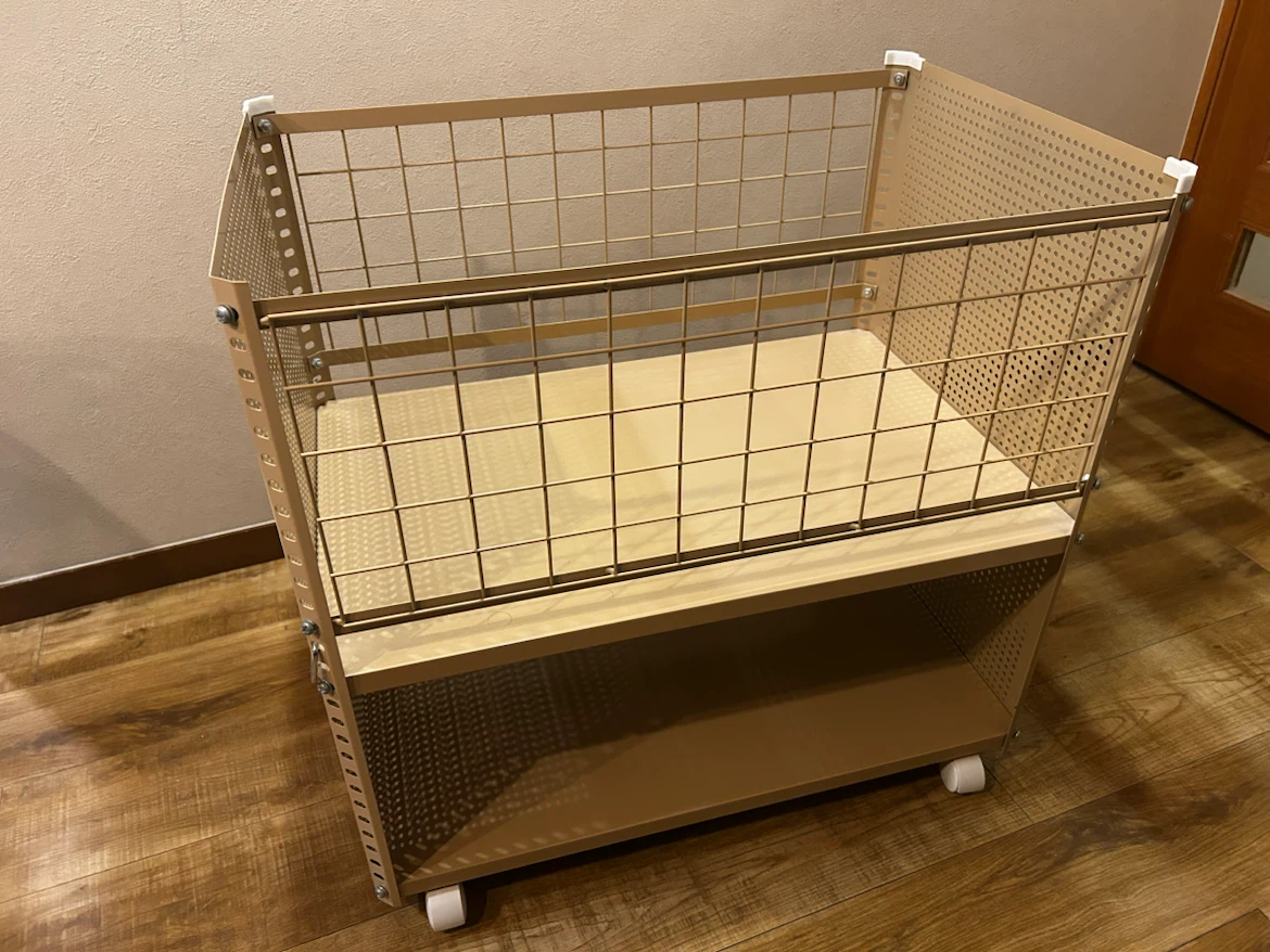 スチール製キャスター付きワゴン 収納棚 ベージュ