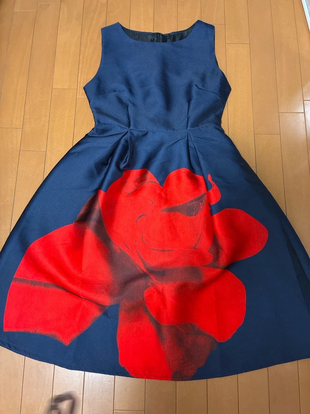 花柄フレアワンピース ネイビー