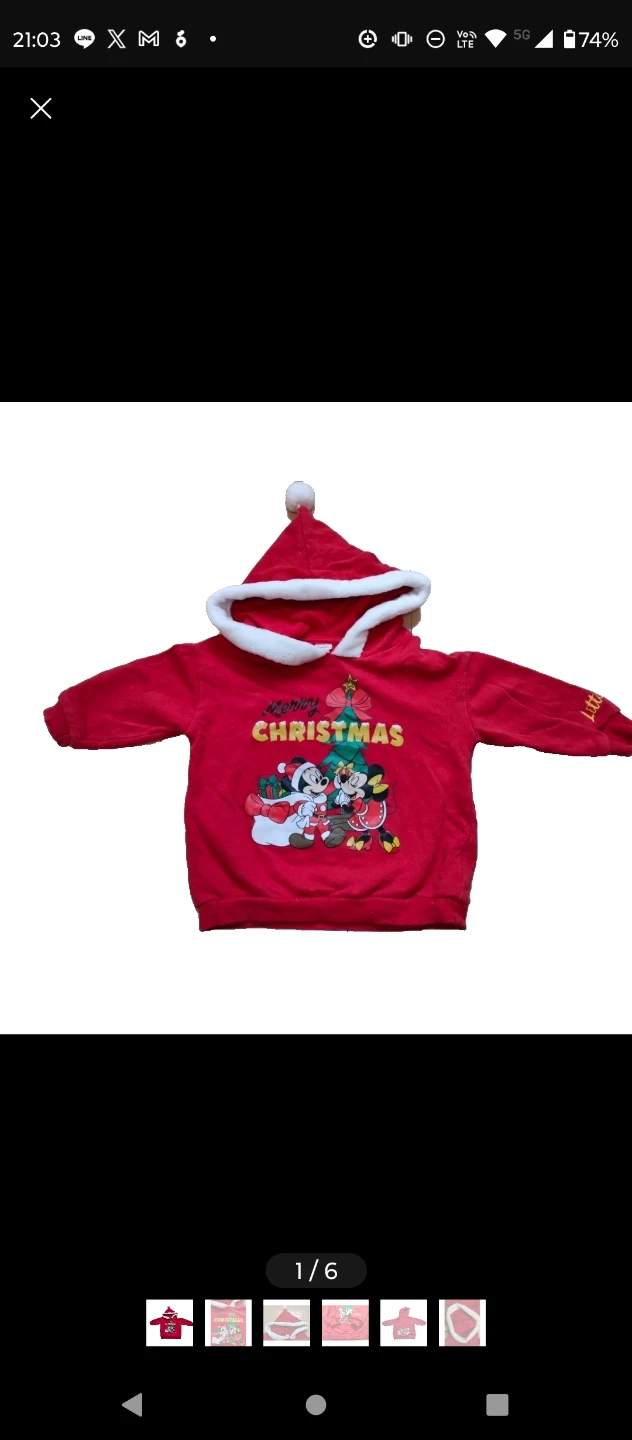 しまむら購入★ディズニー クリスマス パーカー 赤　サンタ帽つきトレーナー🧑‍🎄