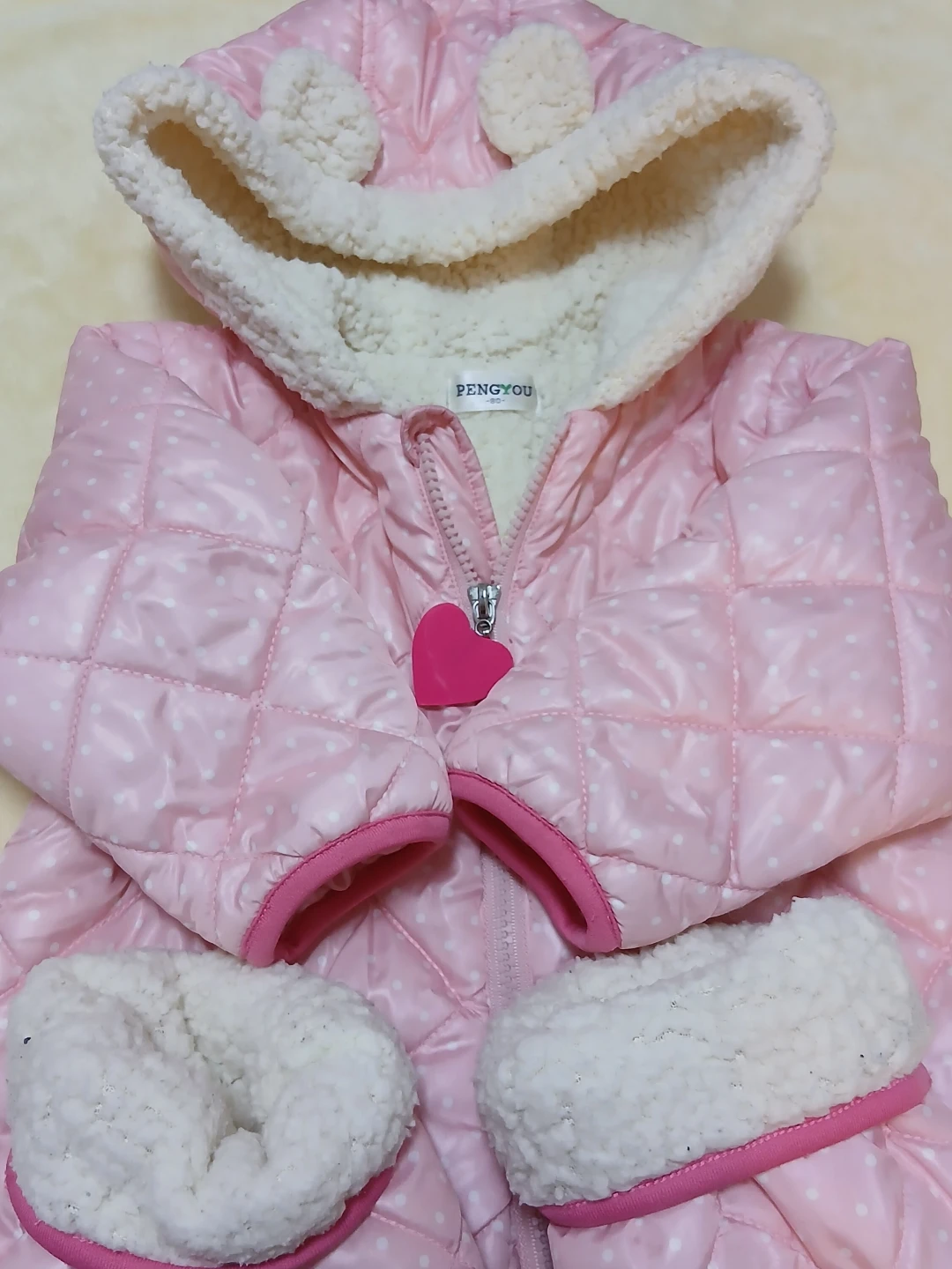 PENGYOU 中綿ジャンプスーツ ピンク 80cmの写真2枚目