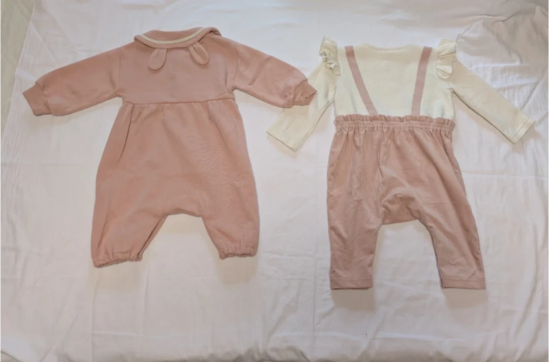 ベビー服 ロンパース 2点セット ピンク・アイボリーの写真2枚目