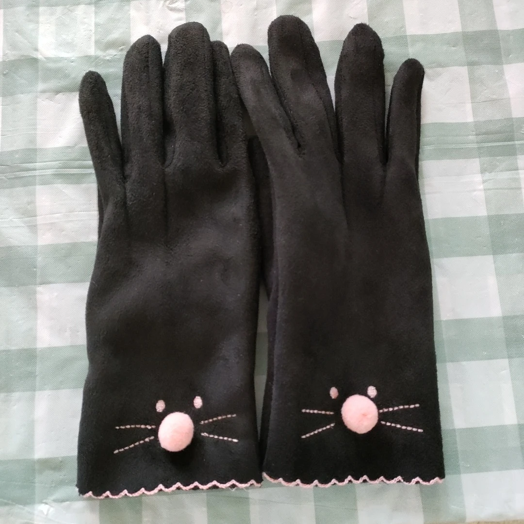 猫モチーフ 手袋 ブラック タッチパネル対応