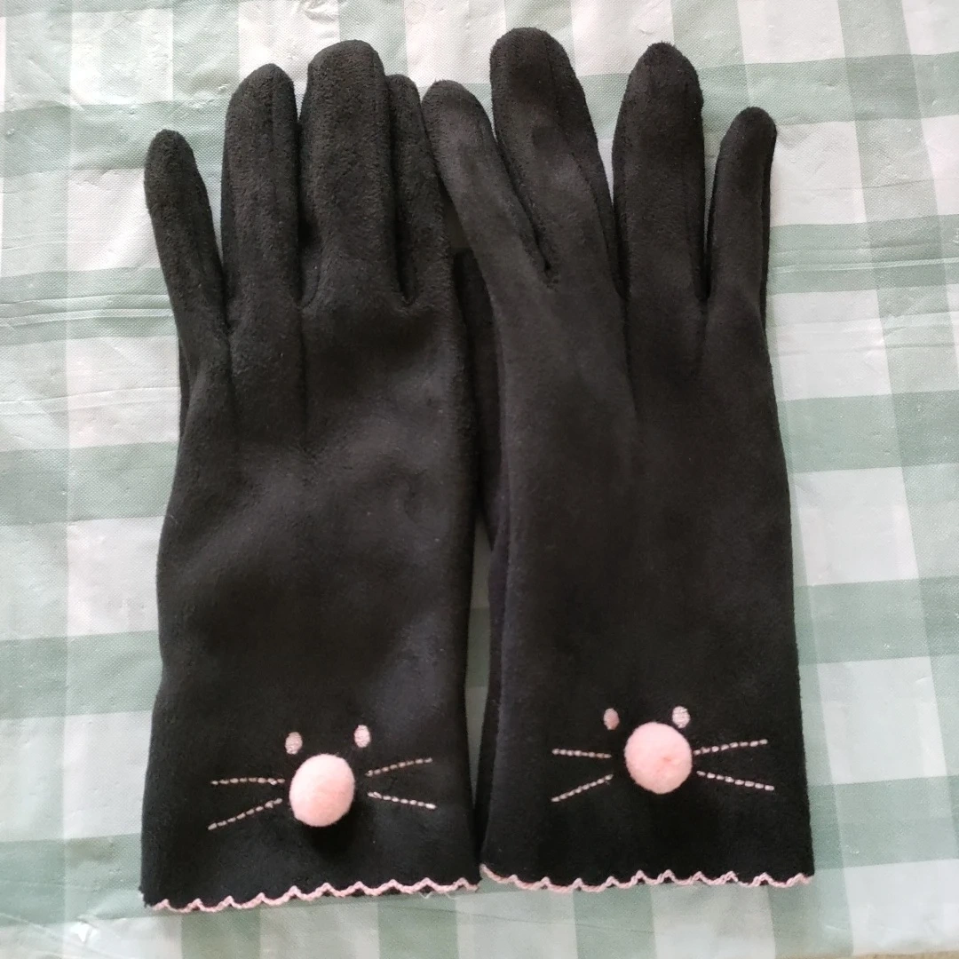 猫モチーフ 手袋 ブラック タッチパネル対応