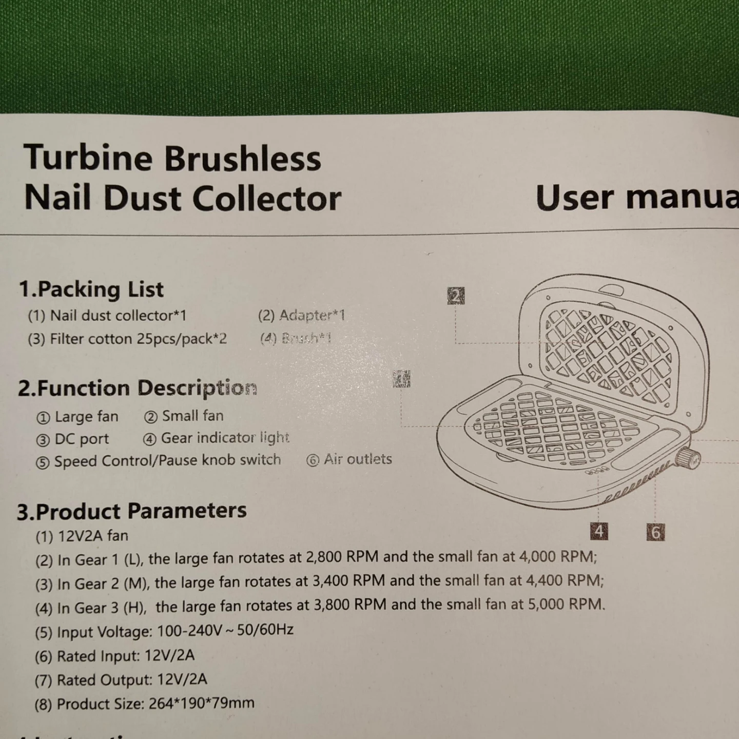 【新品】ネイルダストコレクター　卓上集塵機　デュアルファン折り畳み式　研磨集塵機の写真6枚目