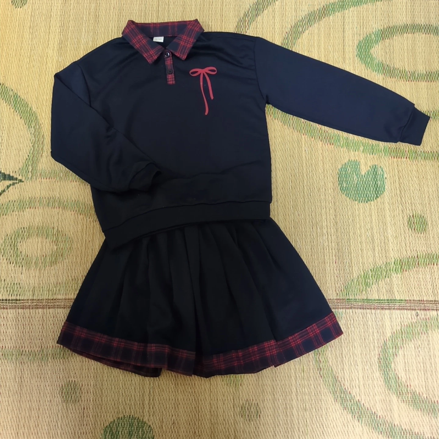 高学年以上女の子用 セットアップ トップス スカート 紺 チェック