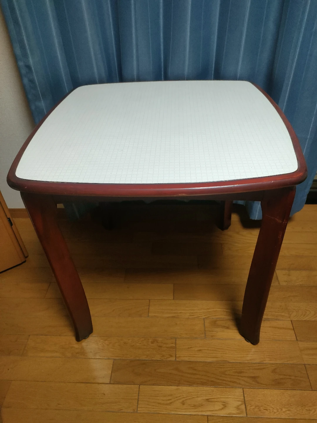 木製テーブル 方眼柄天板　昭和レトロ　木製机