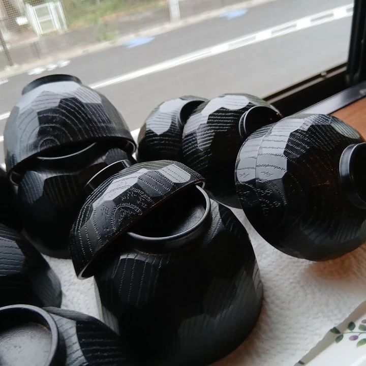 黒塗り 木目調 汁椀セット 8点の写真3枚目