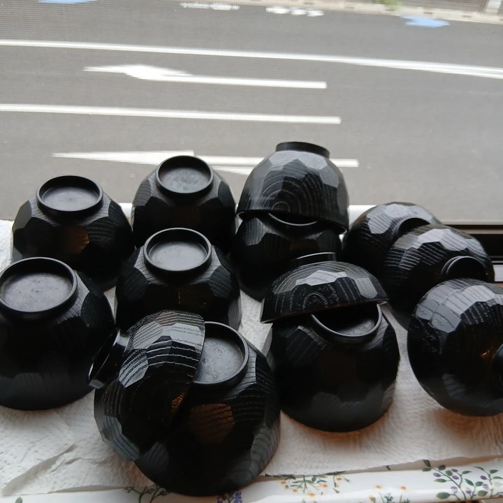 黒塗り 木目調 汁椀セット 8点