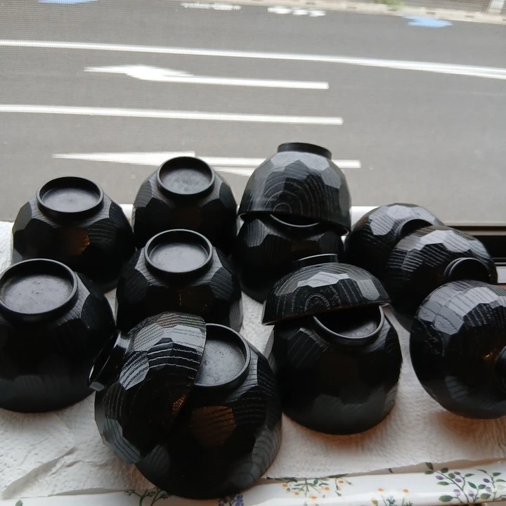 黒塗り 木目調 汁椀セット 8点