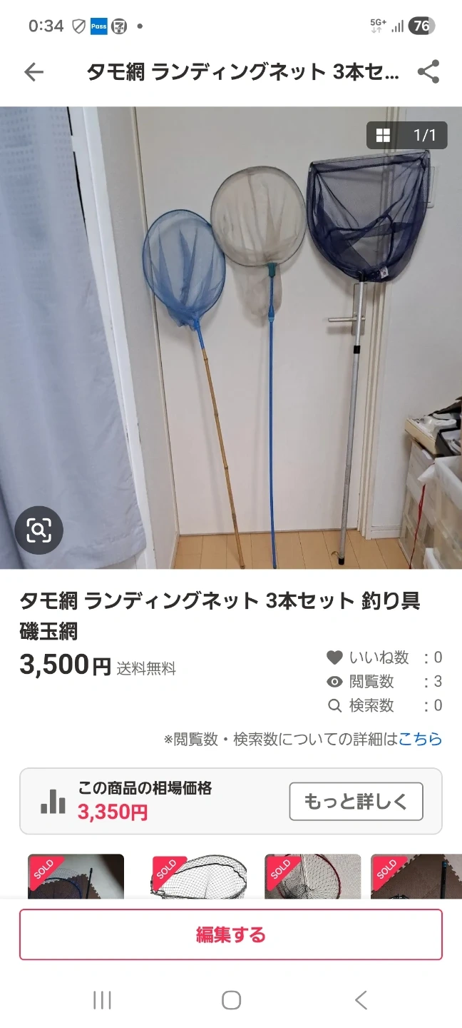 タモ網ランでイングネット3本釣り具SET磯玉網