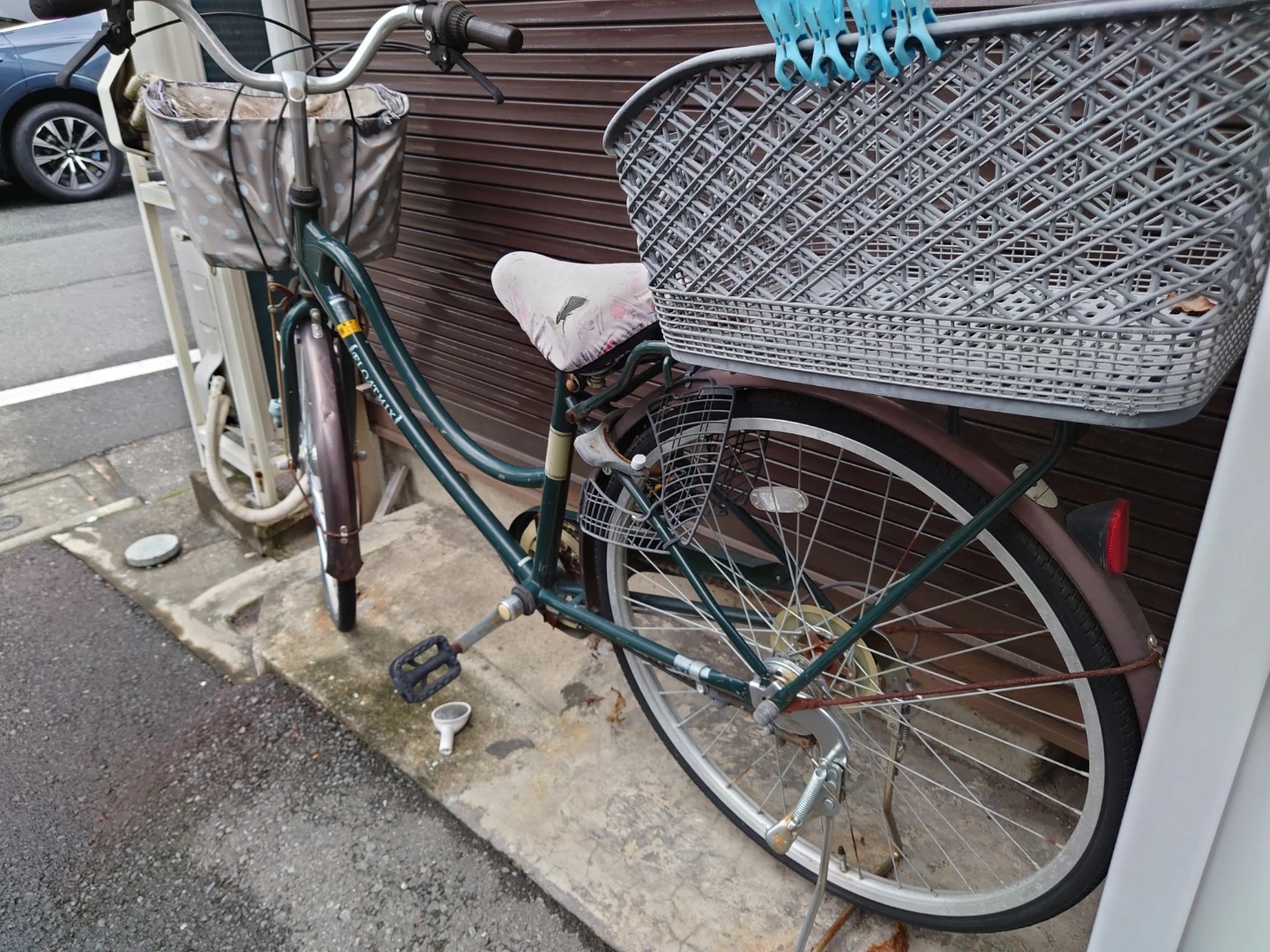 シティサイクル グリーン 前後カゴ付きの写真3枚目