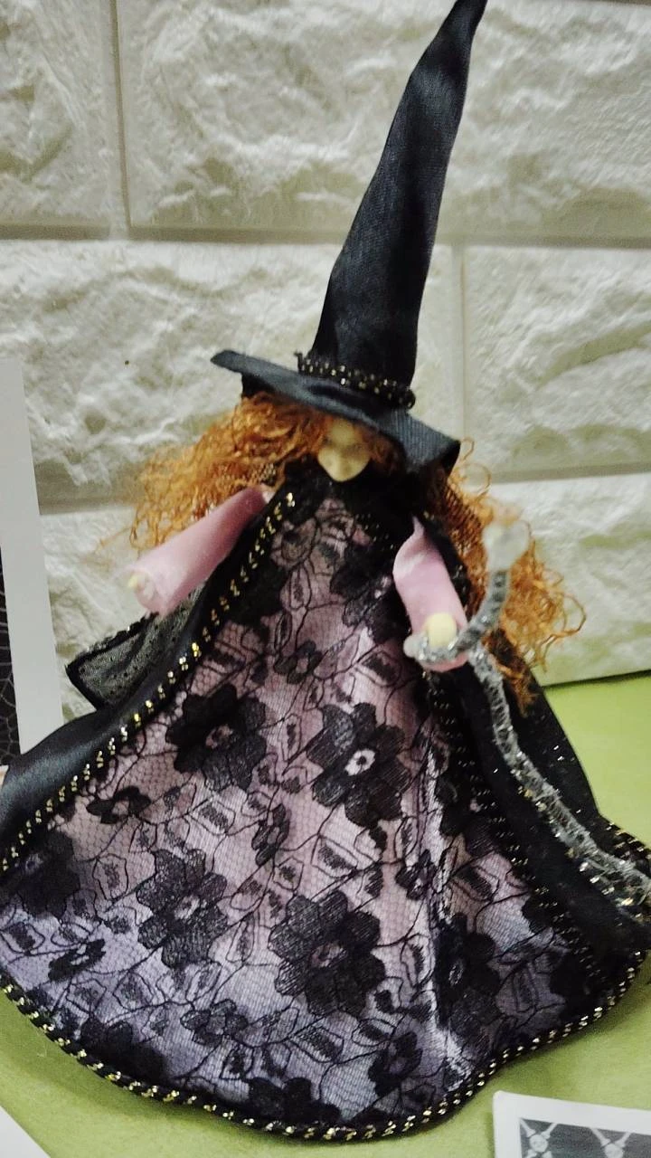お洒落な魔女フェアリー　ハロウィン 魔女のドールオブジェ高さ22 cm（カード3枚付）