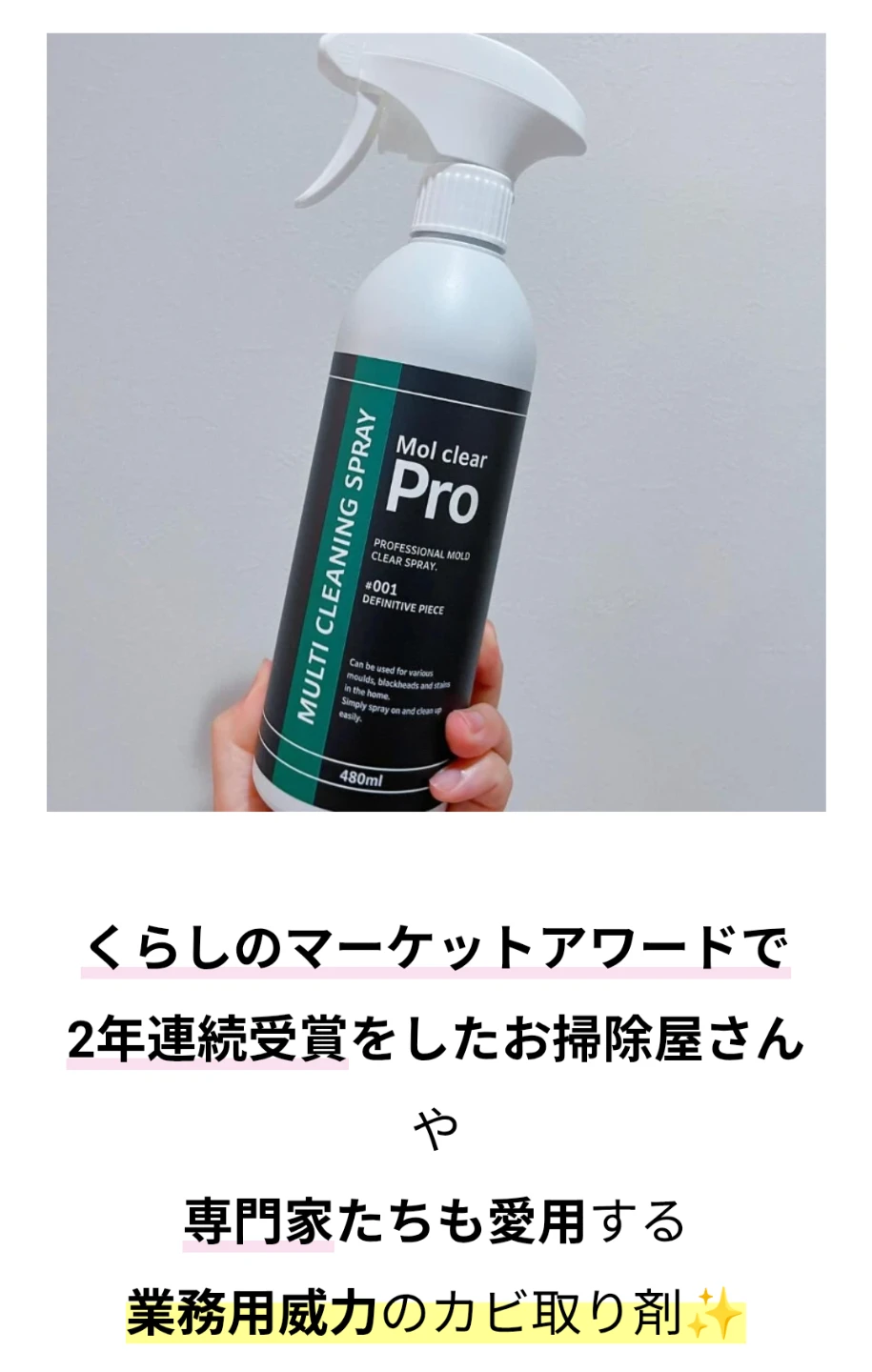 モルクリアプロ 業務用カビ取りスプレー 480mlの写真3枚目