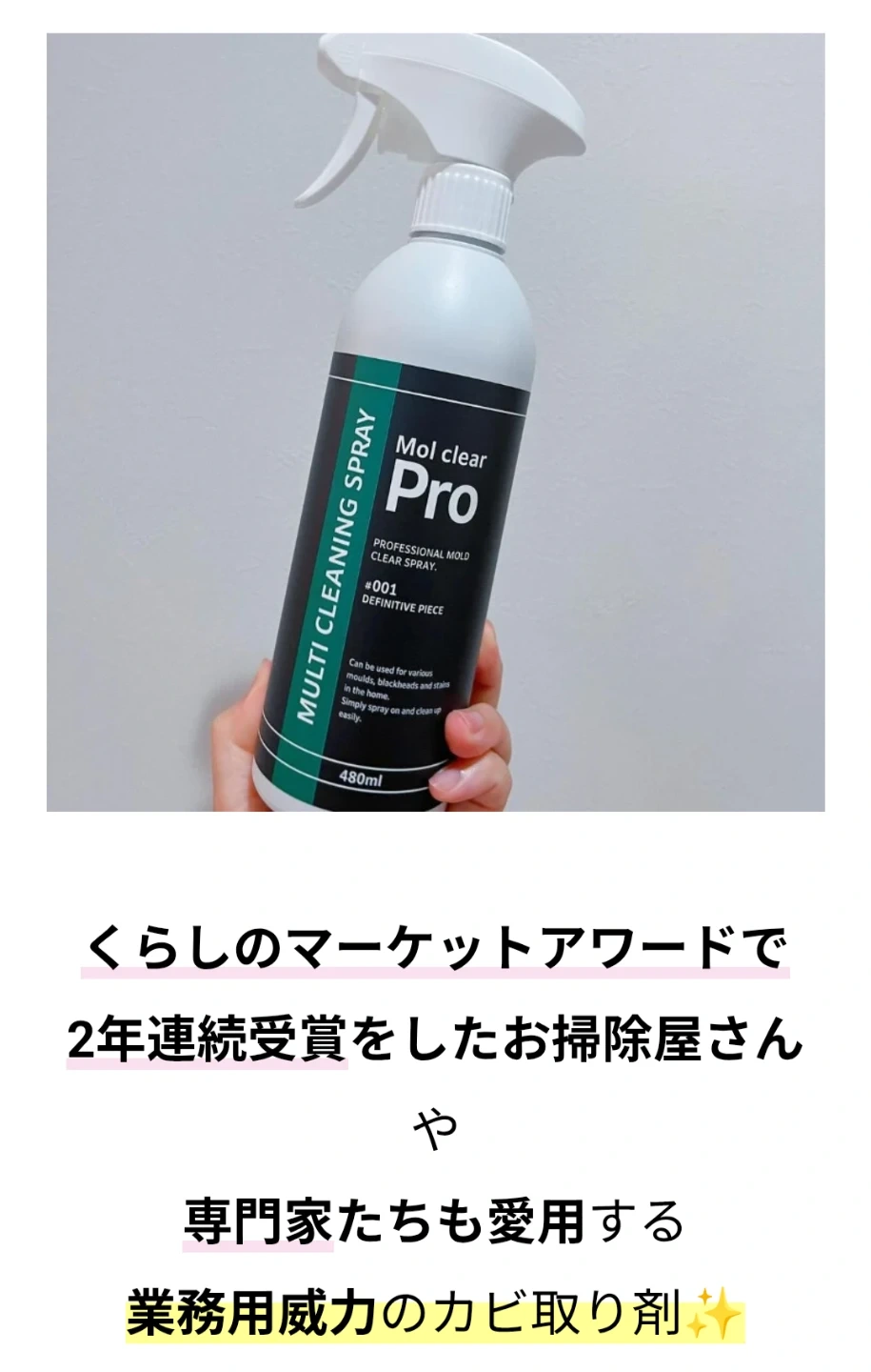 モルクリアプロ 業務用カビ取りスプレー 480mlの写真3枚目