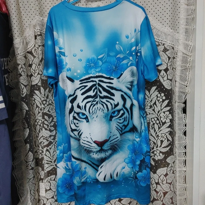 ホワイトタイガー プリントTシャツ 青