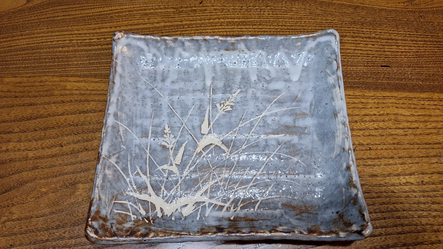 【値下】600→500 和食器 角皿 陶器 織部焼風