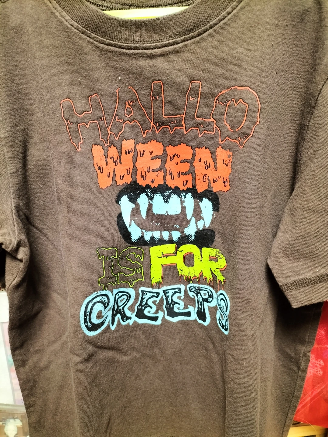 ハロウィン プリントTシャツ ブラウン S 6/7サイズ