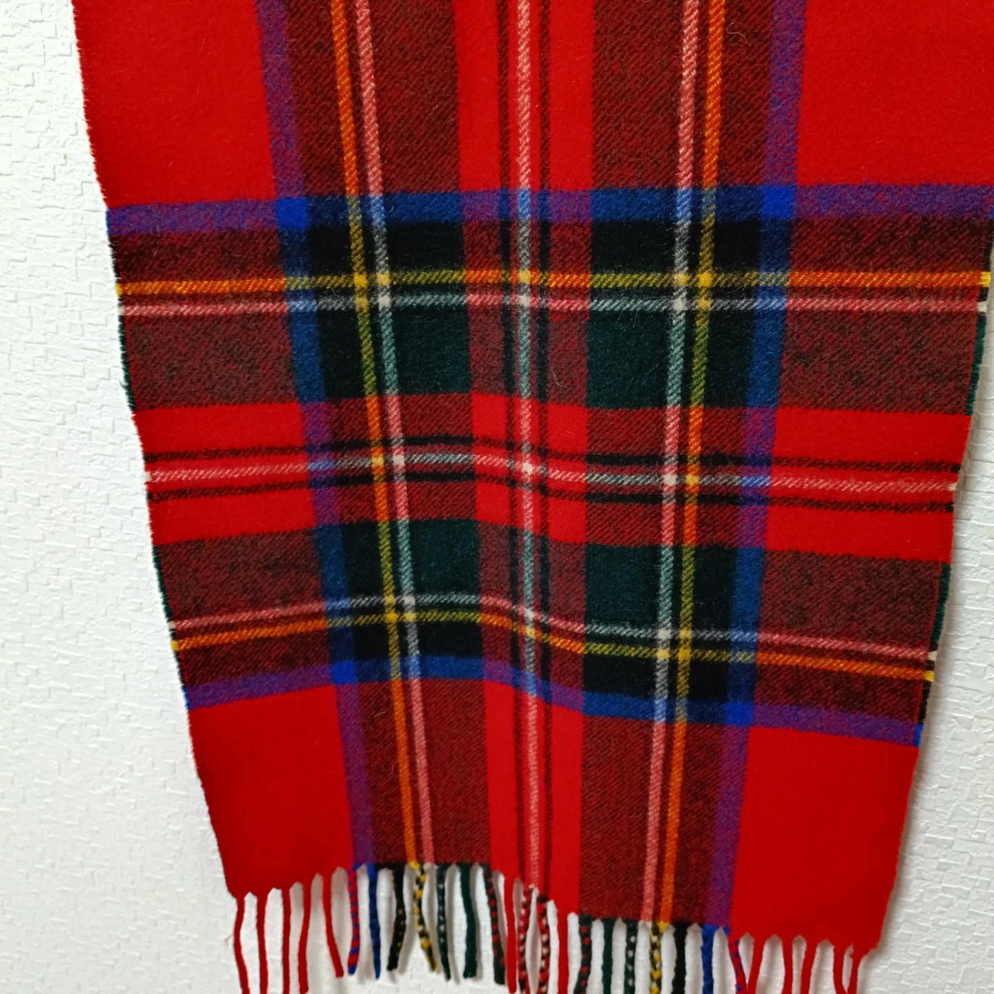カシミヤ100%　チェック柄 マフラー レッド