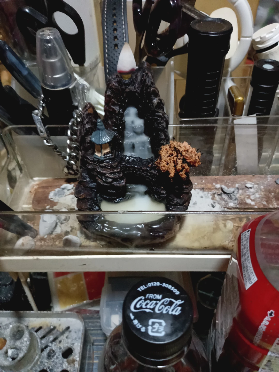 逆流香炉 山水デザイン 陶器製