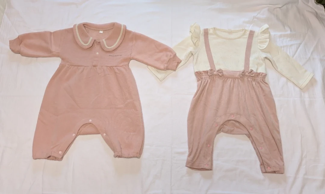 ベビー服 ロンパース 2点セット ピンク・アイボリー