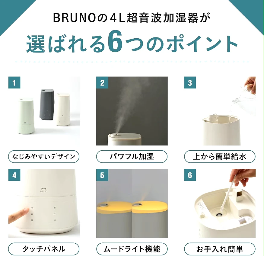 BRUNO ブルーノ 加湿器 超音波式 大容量 4Lの写真5枚目