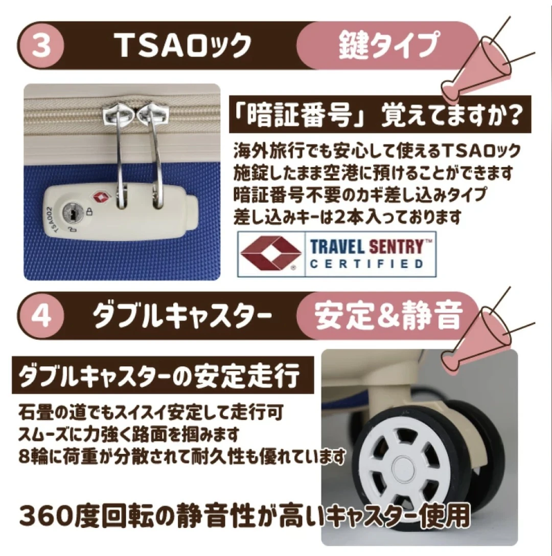 スーツケース ピンク Sサイズの写真7枚目