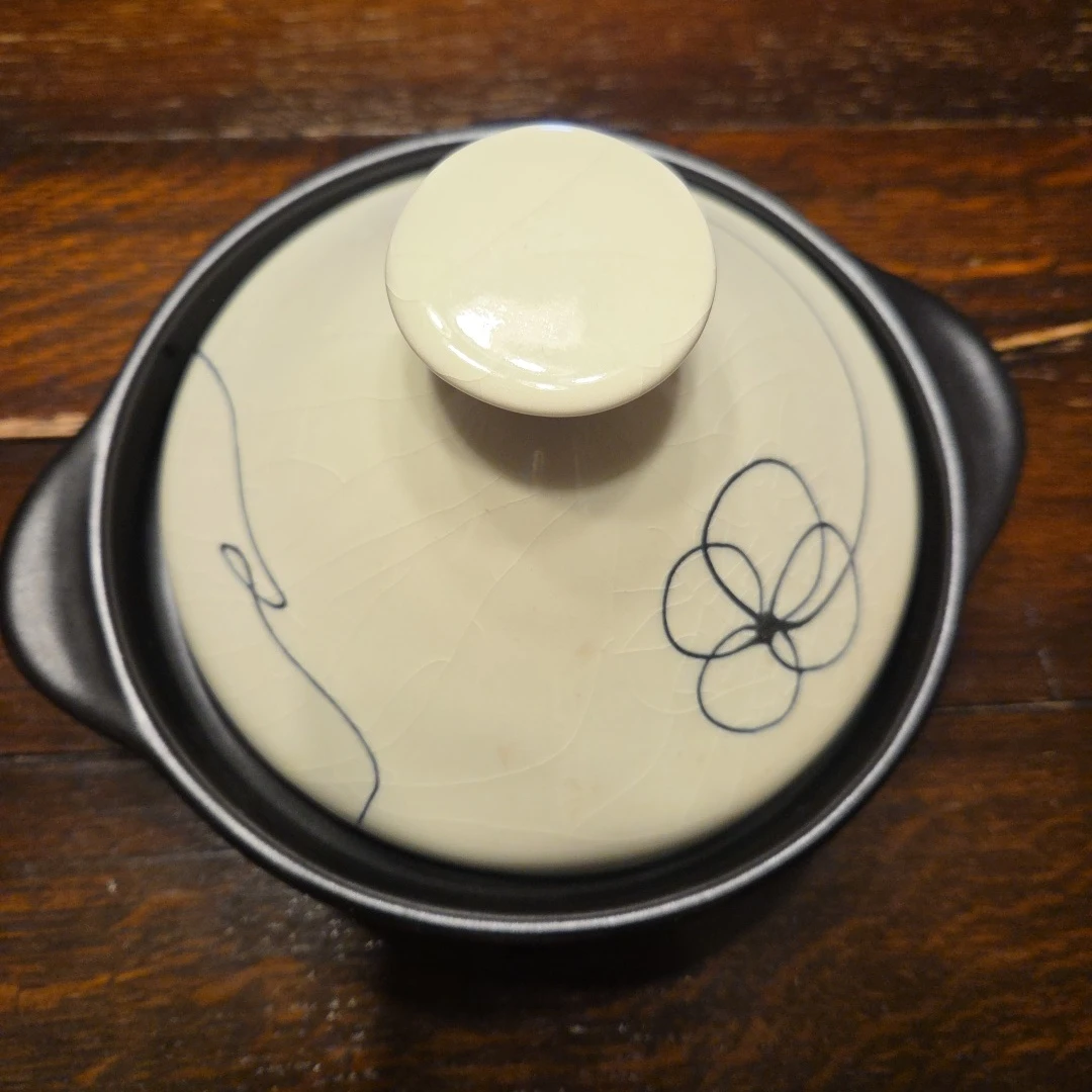 タジン鍋 陶器 花柄 黒白