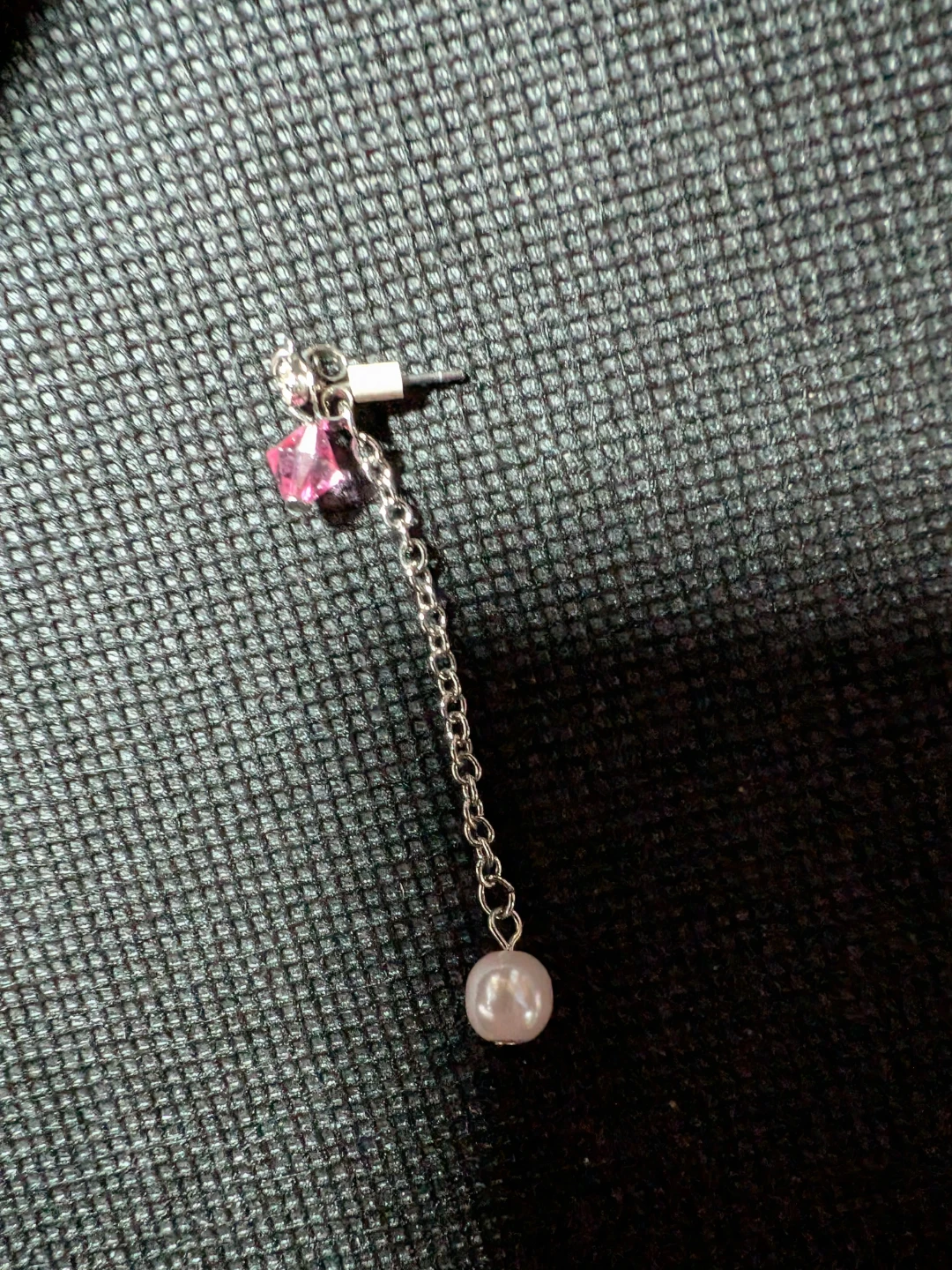 ピンクストーン パール チェーンピアス