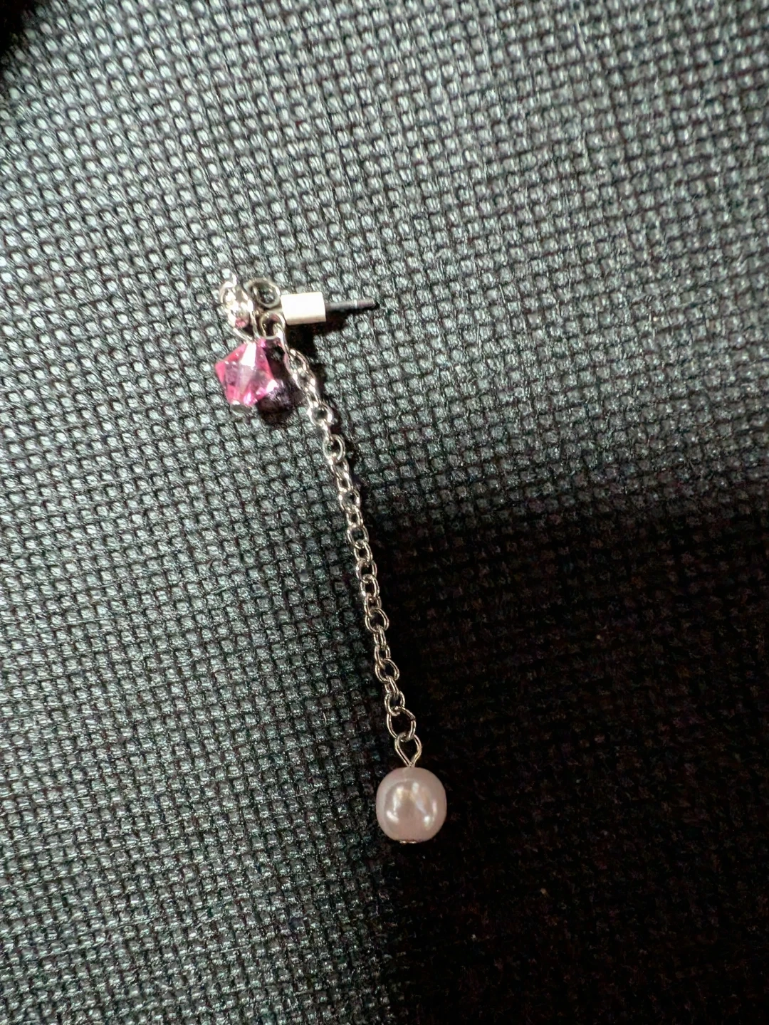 ピンクストーン パール チェーンピアス