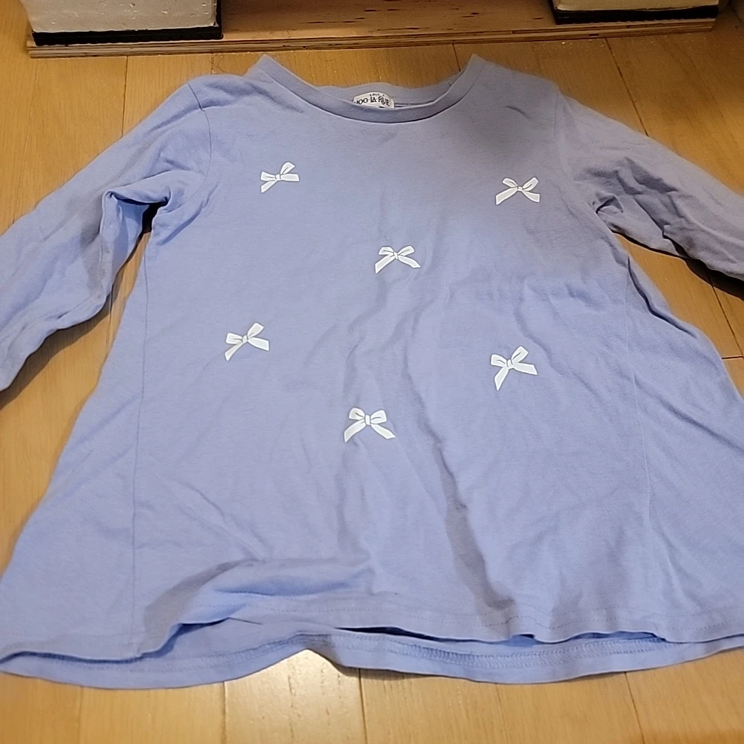 クーララリュー 長袖カットソー リボン柄 ブルー