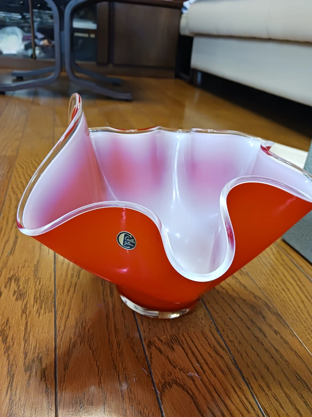 センターグラス ガラスボウル 赤白