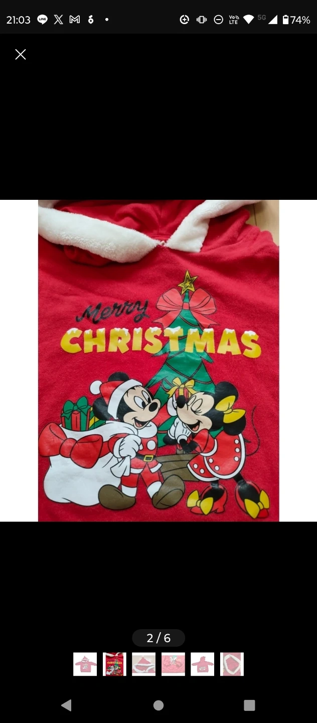 しまむら購入★ディズニー クリスマス パーカー 赤 サンタ帽つきトレーナー🧑🎄の写真3枚目