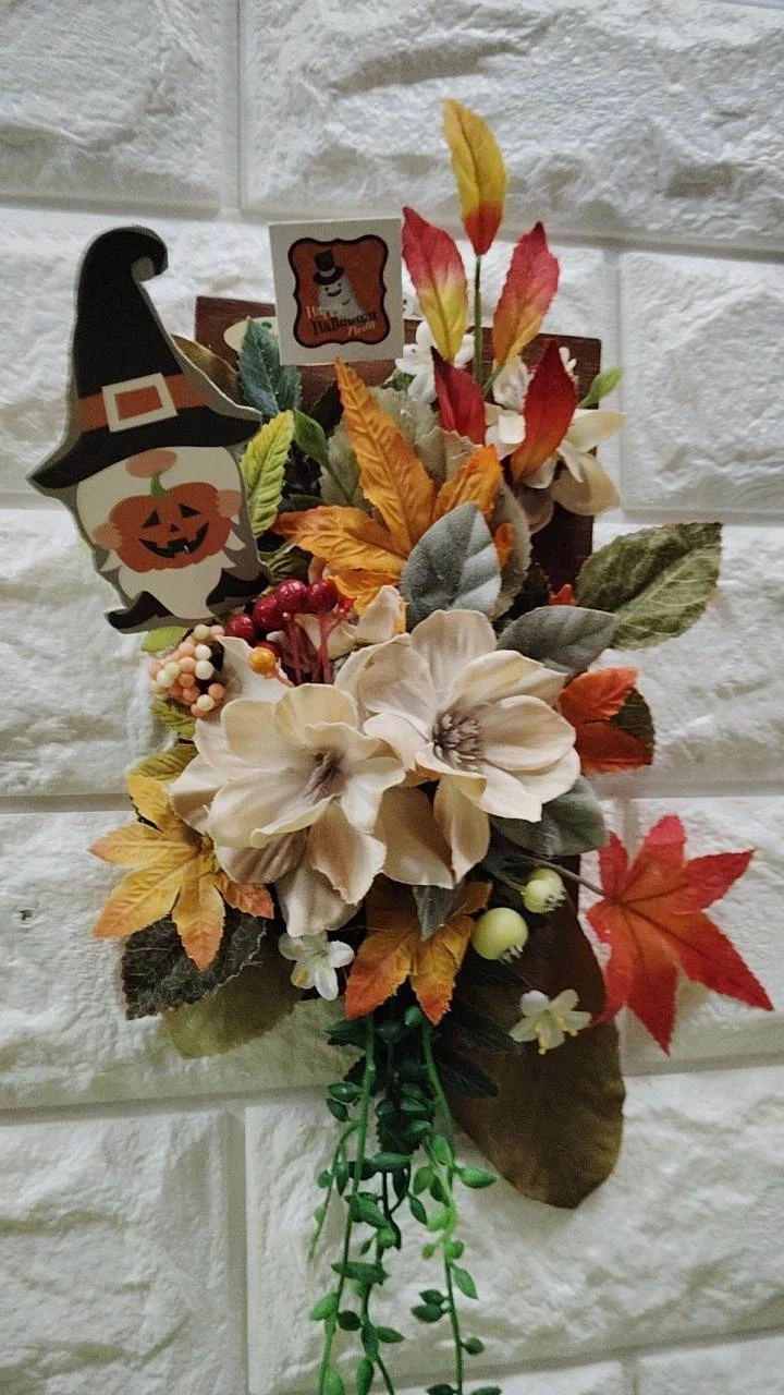 楽しいハロウィン 壁掛けアレンジメント 造花全長50 cm