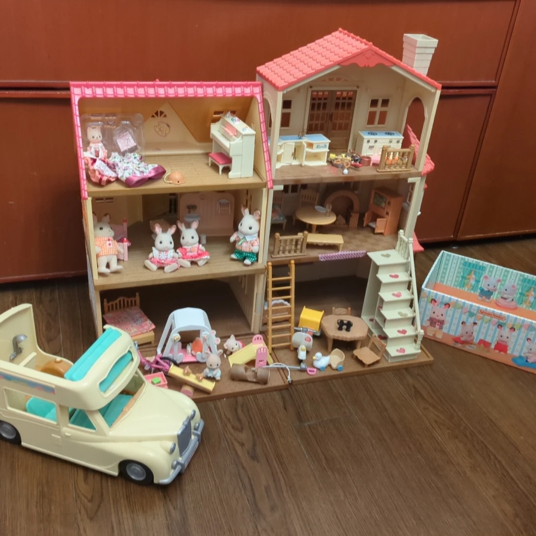 シルバニアファミリー 超豪華　赤い屋根の大きな家　家具・遊具・キャンピングカー・人形セット