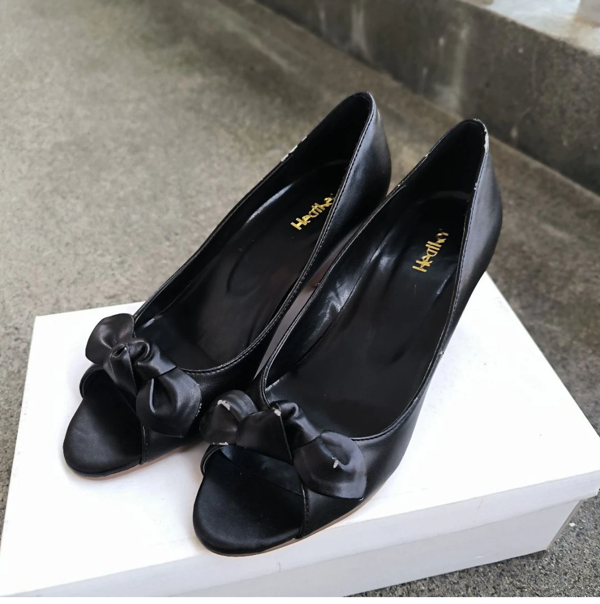 Heather リボン ウェッジソール パンプス ブラック M